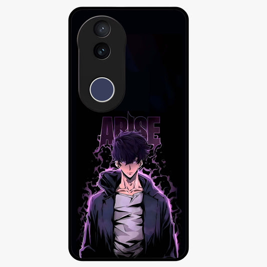 Shadow Monarch Awakening Glass Case showing flat back view with powerful dark monarch themed artwork and glossy glass finish.