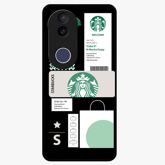 Starbucks Mocha Glass Case showing flat back view with coffee inspired artwork and glossy glass finish.