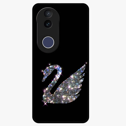 Starlit Swan Grace Glass Case showing flat back view with graceful swan artwork under starry sky and glossy glass finish.