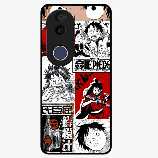 Strawhat Chaos Panels Glass Case showing flat back view with anime inspired chaos panel artwork and glossy glass finish.