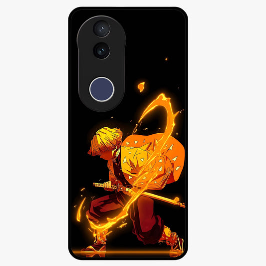 Thunder Flame Execution Glass Case showing flat back view with powerful flame and lightning artwork and glossy glass finish.