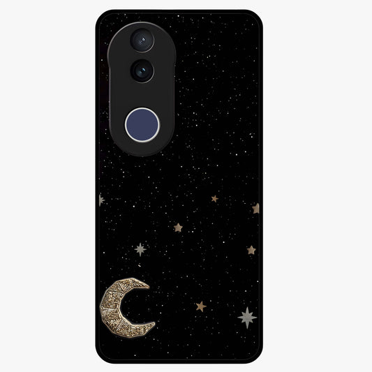 Twinkle Star With Half Moon Glass Case showing flat back view with star and half moon artwork and glossy glass finish.