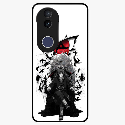 Uchiha Shadow Throne Glass Case showing flat back view with cosmic underwater themed artwork and glossy glass finish.