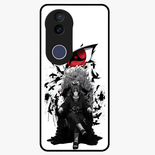 Uchiha Shadow Throne Glass Case showing flat back view with cosmic underwater themed artwork and glossy glass finish.