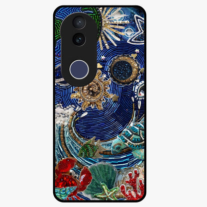 Universe Underwater Spark Glass Case showing flat back view with cosmic underwater themed artwork and glossy glass finish.