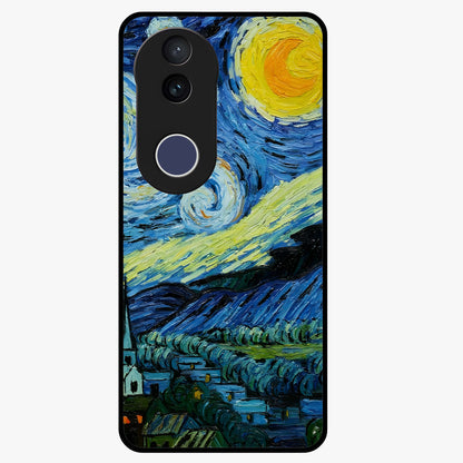 Van Gogh Art Glass Case showing flat back view with classic painterly artwork inspired by Van Gogh style and glossy glass finish.