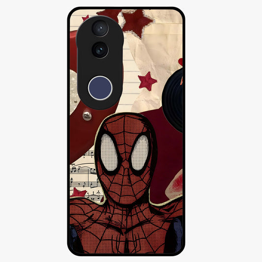 Web Warrior Vibes Glass Case showing flat back view with superhero inspired web themed artwork and glossy glass finish.