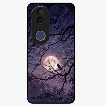 Whispering Moon Silence Glass Case showing flat back view with serene moon themed artwork and glossy glass finish.