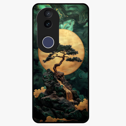 Zen Moon Rise Glass Case showing flat back view with calm moonrise artwork and glossy glass finish.