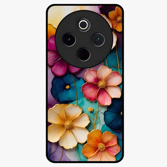 Artlyn Grace Flower Pattern Glass Case showing flat back view with elegant floral pattern artwork and glossy glass finish.