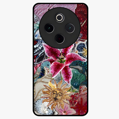 Beaded Garden Fantasy Glass Case showing flat back view with dreamy garden bead artwork and glossy glass finish.