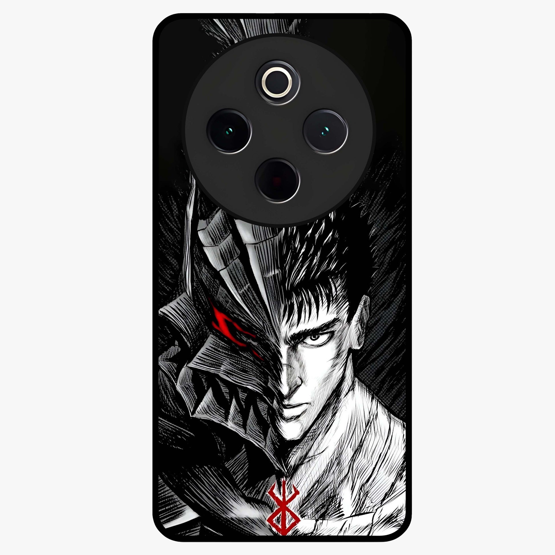 Berserker Blood Oath Glass Case showing flat back view with fierce warrior inspired artwork and glossy glass finish.
