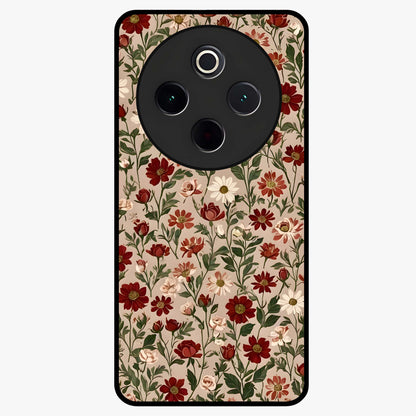 Biege Flower With Leaf Glass Case showing flat back view with soft beige floral artwork and glossy glass finish.