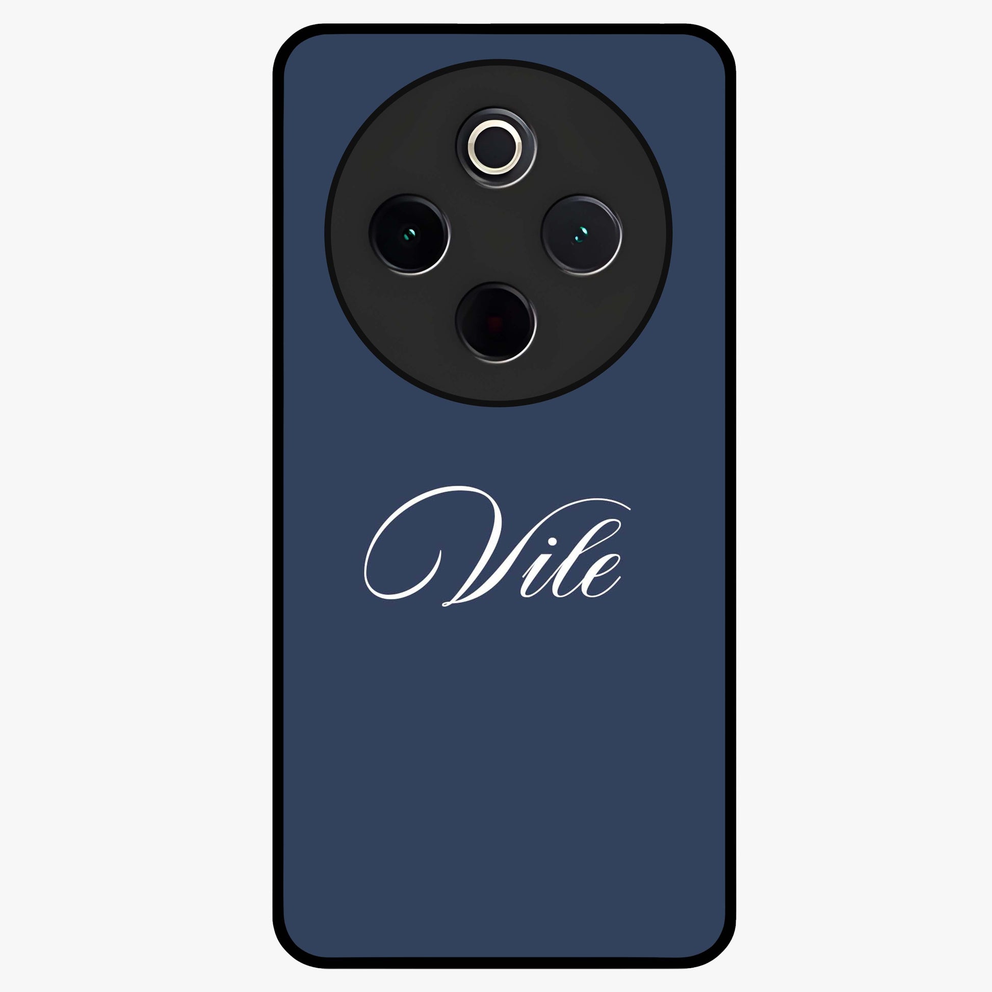Blue Background Personalized Custom Name Glass Case showing flat back view with minimal blue background and custom name design.