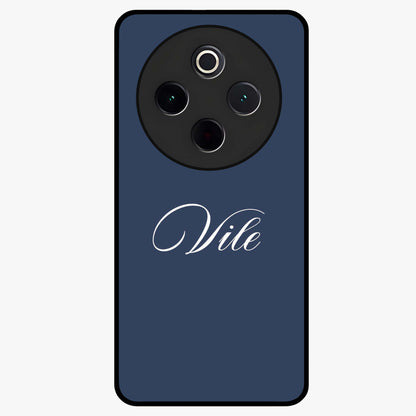 Blue Background Personalized Custom Name Glass Case showing flat back view with minimal blue background and custom name design.