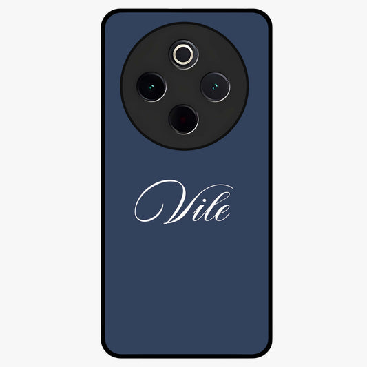 Blue Background Personalized Custom Name Glass Case showing flat back view with minimal blue background and custom name design.