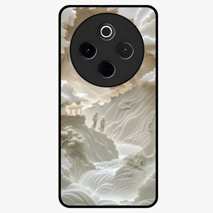Celestial Origami Glass Case showing flat back view with artistic origami inspired celestial artwork and glossy glass finish.