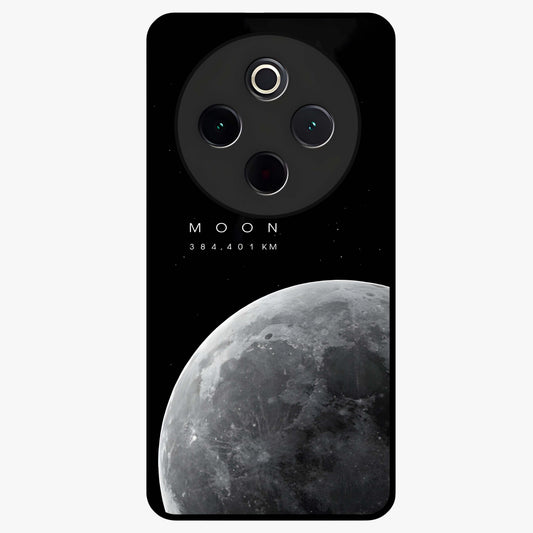 Cosmic Moon Glow Glass Case showing flat back view with glowing moon artwork and glossy glass finish.