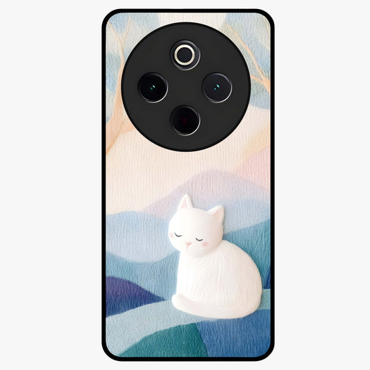 Cotton Dream Cat Glass Case showing flat back view with soft dreamy cat artwork and glossy glass finish.