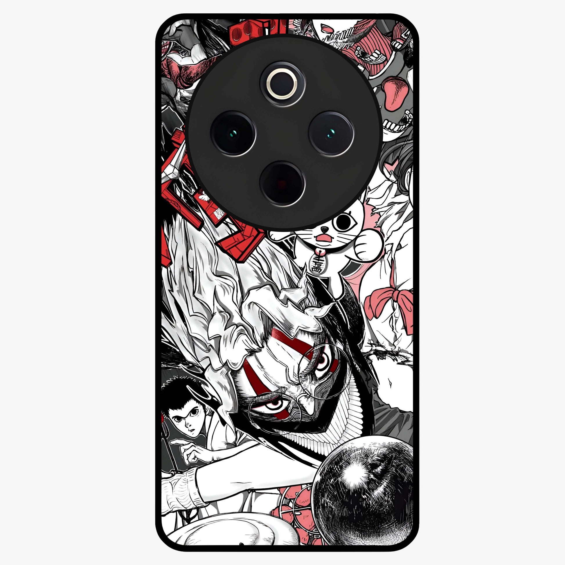 Crimson Chaos Panel Glass Case showing flat back view with bold crimson abstract artwork and glossy glass finish.