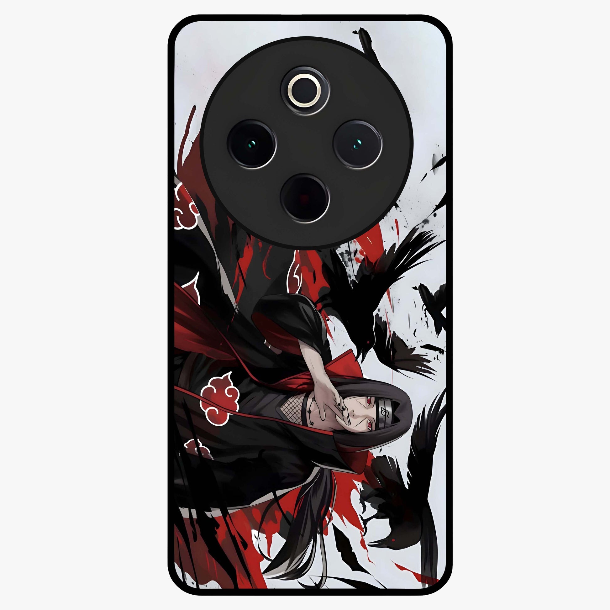 Crimson Crow Illusion Glass Case showing flat back view with artistic crow illusion artwork and glossy glass finish.