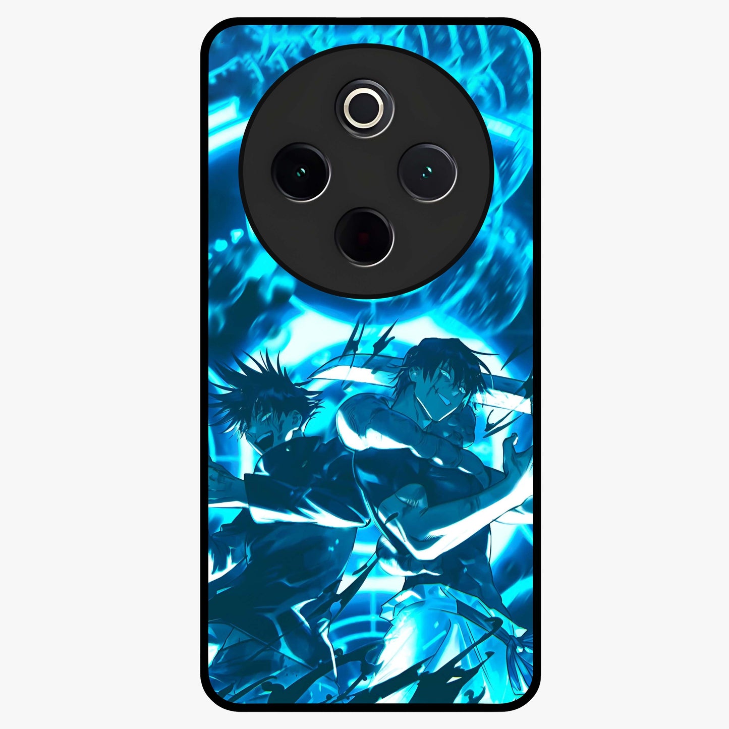 Cursed Energy Clash Glass Case showing flat back view with intense cursed energy artwork and glossy glass finish.