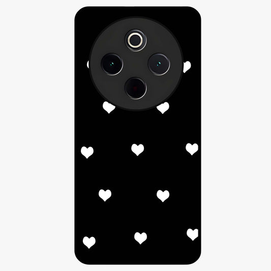 Cute And Simple White Hearts Glass Case showing flat back view with minimal white heart pattern and glossy glass finish.