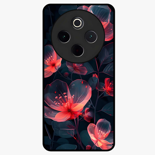 Dark Shade of Flower Glass Case showing flat back view with elegant dark floral artwork and glossy glass finish.