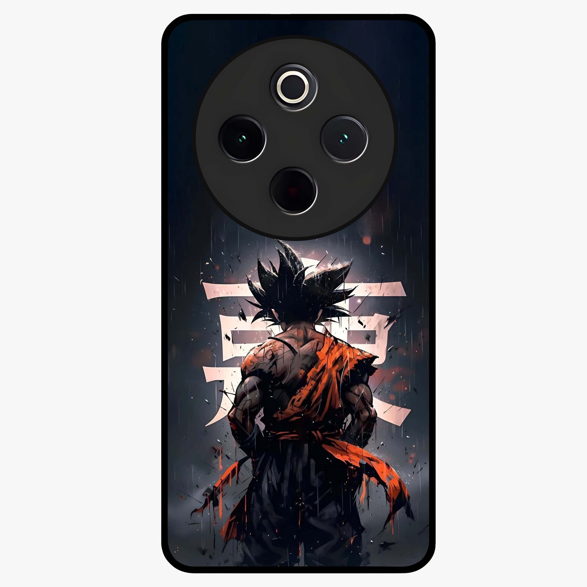 Dark Warrior In Rain Glass Case showing flat back view with warrior artwork in rainy atmosphere and glossy glass finish.