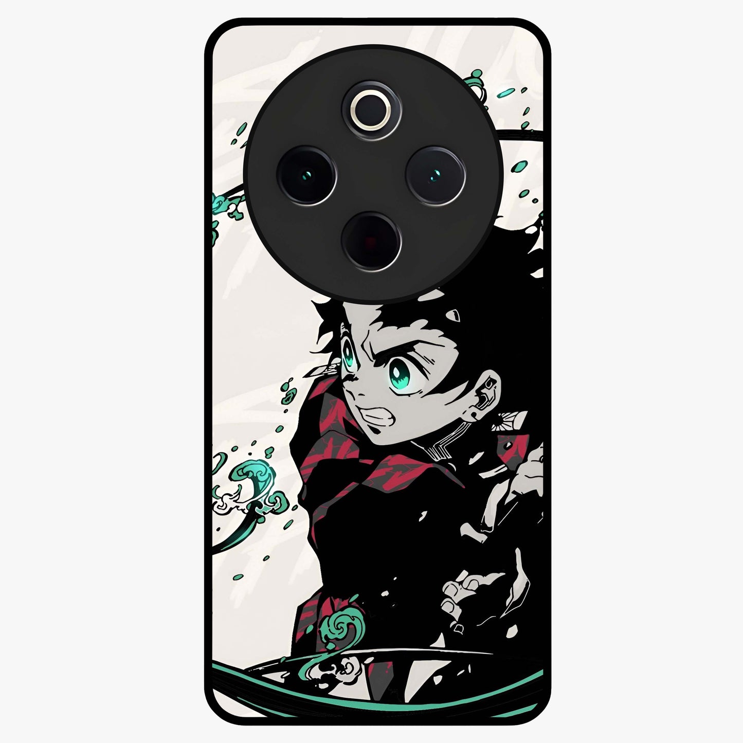 Demon Slayer Glass Case showing flat back view with bold anime inspired artwork and glossy glass finish.