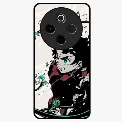 Demon Slayer Glass Case showing flat back view with bold anime inspired artwork and glossy glass finish.