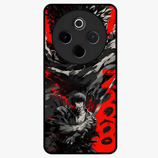 Demon Sword Resolve Glass Case showing flat back view with fierce sword warrior artwork and glossy glass finish.