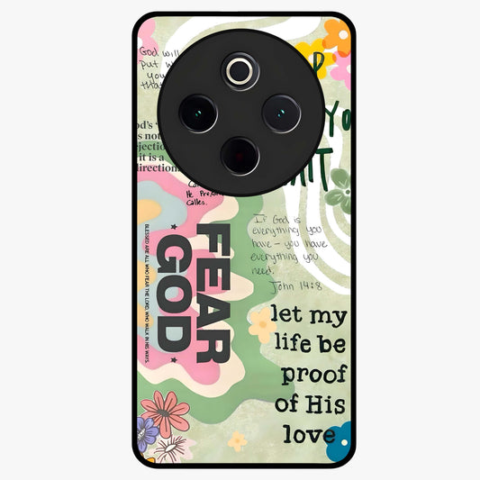 Faith Over Fear Glass Case showing flat back view with motivational typography artwork and glossy glass finish.