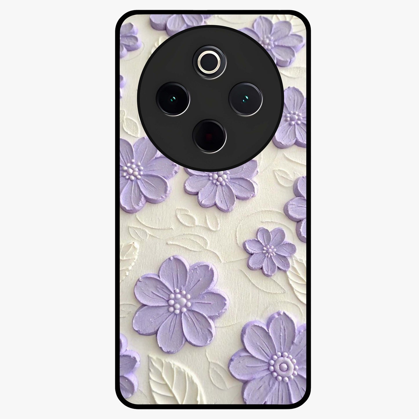 Floral Wall Art With Purple Flowers Glass Case showing flat back view with purple flower artwork and glossy glass finish.