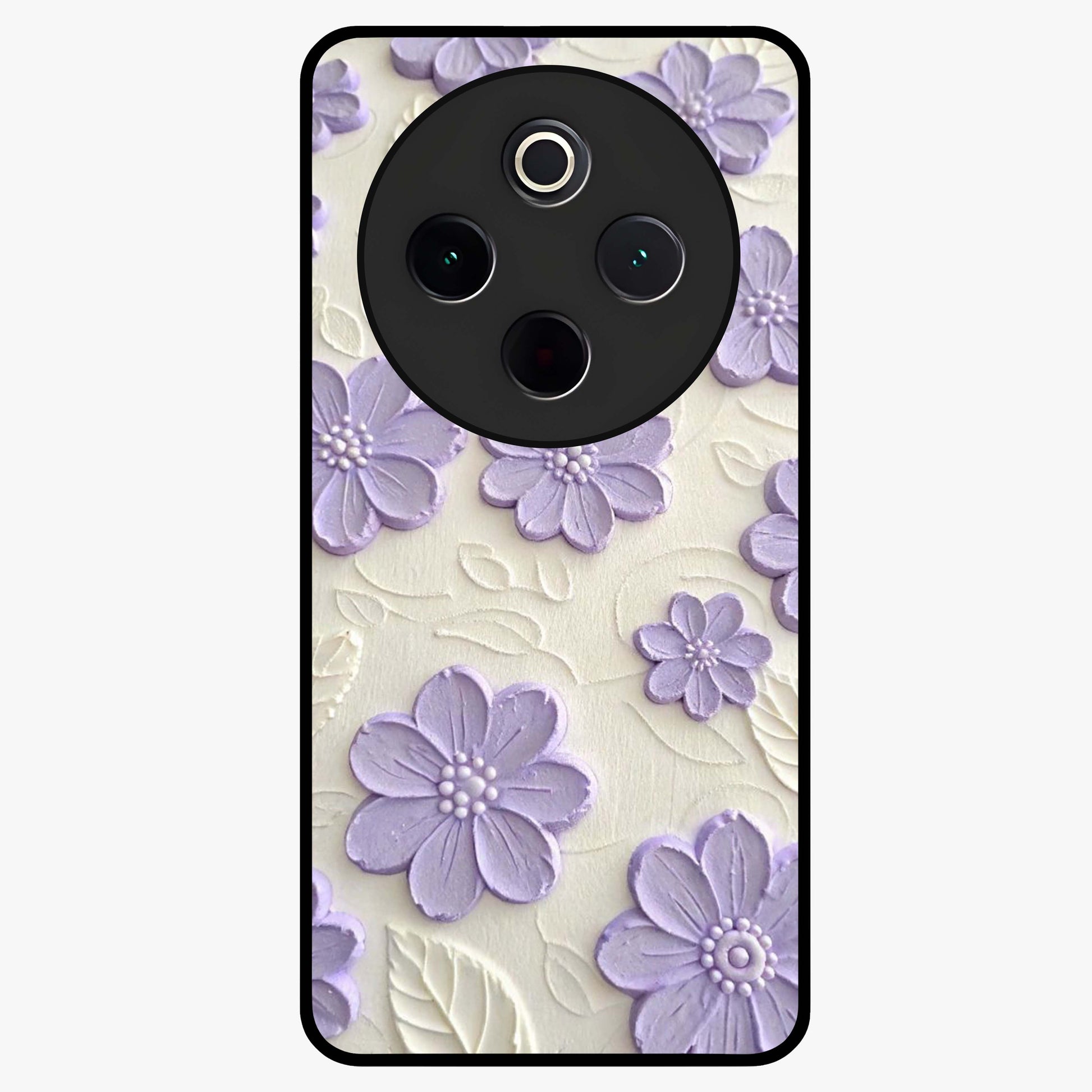 Floral Wall Art With Purple Flowers Glass Case showing flat back view with purple flower artwork and glossy glass finish.