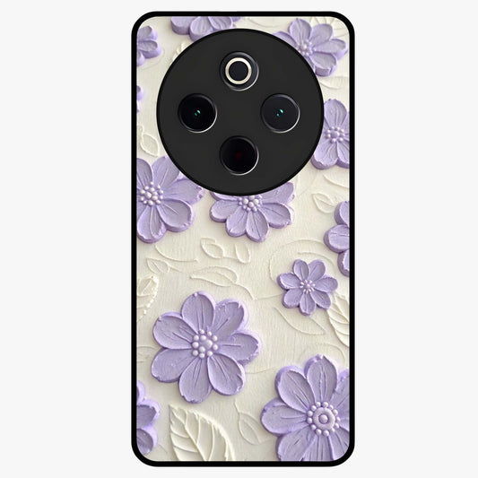 Floral Wall Art With Purple Flowers Glass Case showing flat back view with purple flower artwork and glossy glass finish.