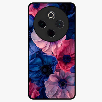 Flower Paper Art Pattern Glass Case showing flat back view with paper cut style floral artwork and glossy glass finish.