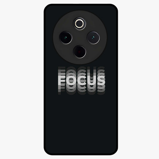 Focus Mode On Glass Case showing flat back view with bold motivational typography design and glossy glass finish.