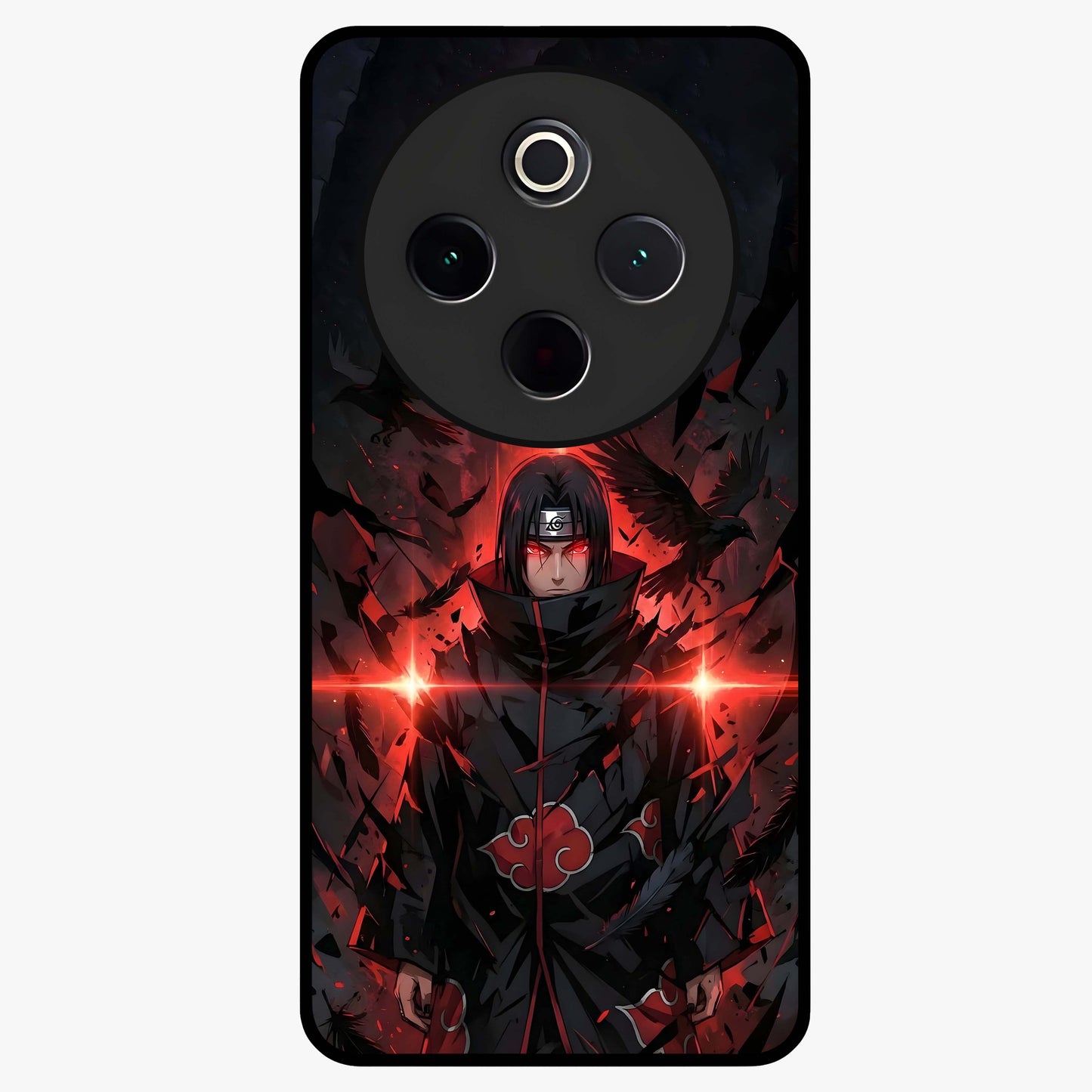 Focused Blade Discipline Glass Case showing flat back view with warrior sword themed artwork and glossy glass finish.