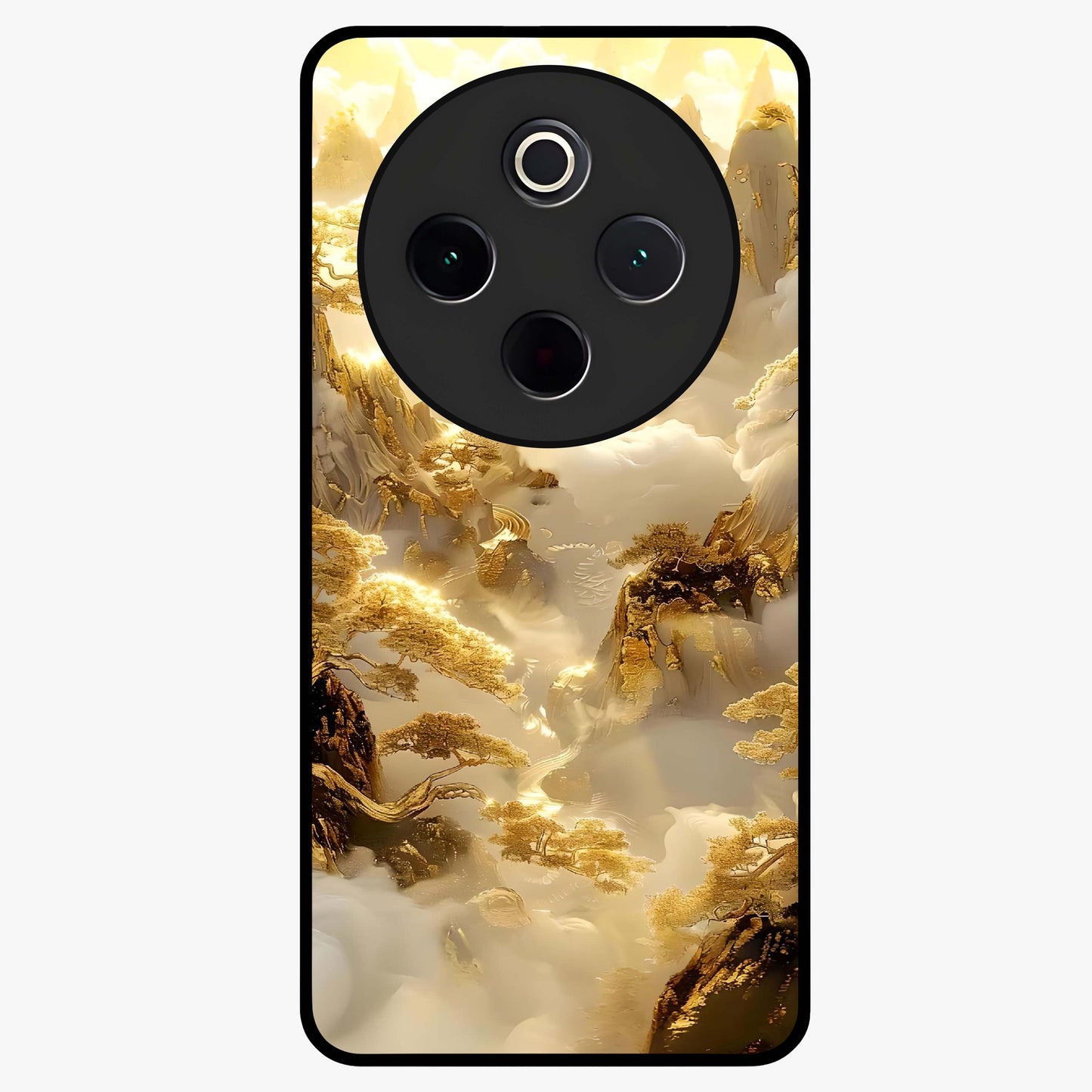 Gates Of Illumination Glass Case showing flat back view with mystical illuminated gate artwork and glossy glass finish.