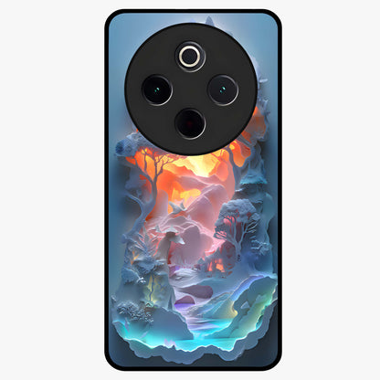 Glow Forest Portal Glass Case showing flat back view with glowing forest portal artwork and glossy glass finish.
