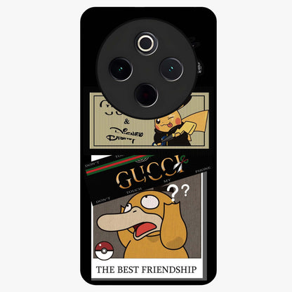 Gucci Play Mashup Glass Case showing flat back view with luxury inspired graphic artwork and glossy glass finish.