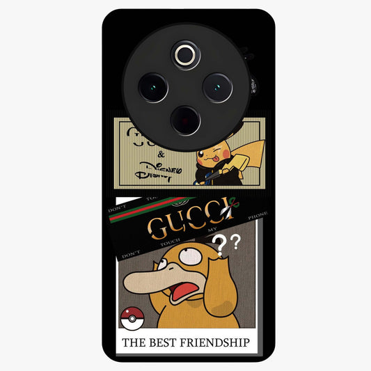 Gucci Play Mashup Glass Case showing flat back view with luxury inspired graphic artwork and glossy glass finish.