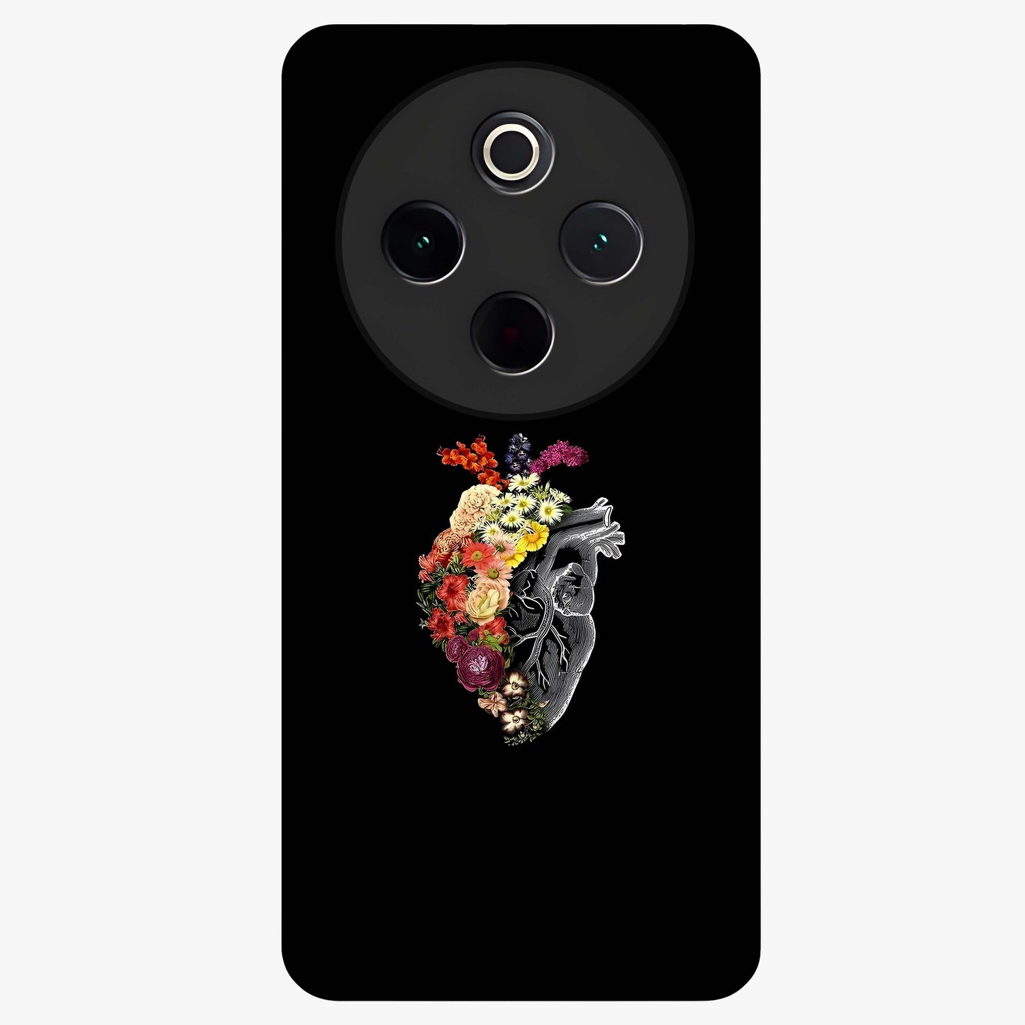 Heart With Flowers Glass Case showing flat back view with heart shaped floral artwork and glossy glass finish.