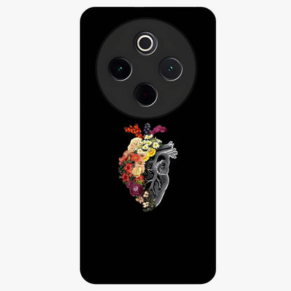 Heart With Flowers Glass Case showing flat back view with heart shaped floral artwork and glossy glass finish.