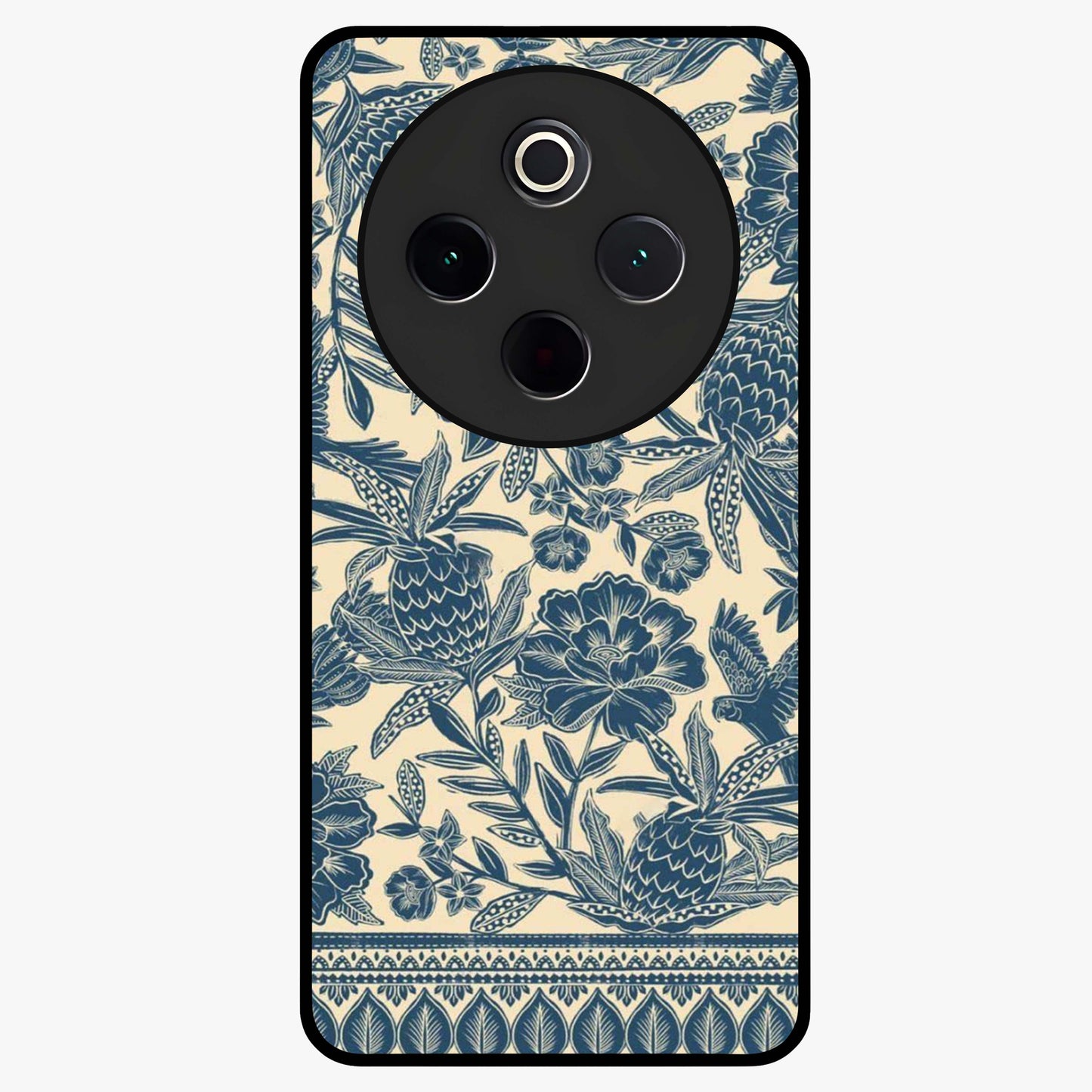 Heirloom Wild Bloom Glass Case showing flat back view with vintage inspired wild flower artwork and glossy glass finish.