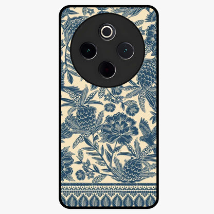 Heirloom Wild Bloom Glass Case showing flat back view with vintage inspired wild flower artwork and glossy glass finish.