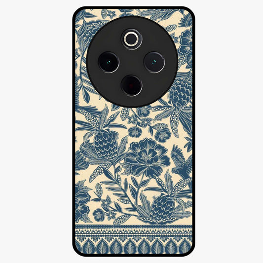 Heirloom Wild Bloom Glass Case showing flat back view with vintage inspired wild flower artwork and glossy glass finish.