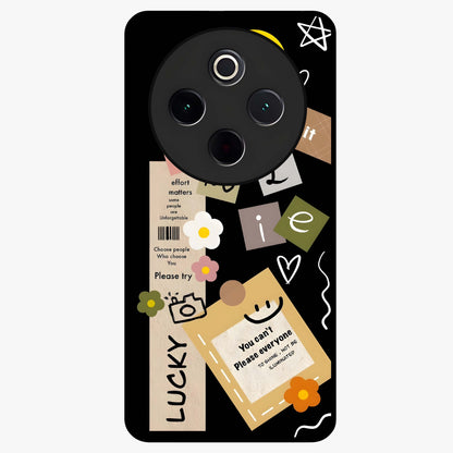 Lucky Aesthetic Collage Glass Case showing flat back view with trendy aesthetic collage artwork and glossy glass finish.