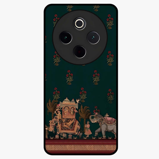 Macmerise Glass Case showing flat back view with stylish modern artwork and glossy glass finish.